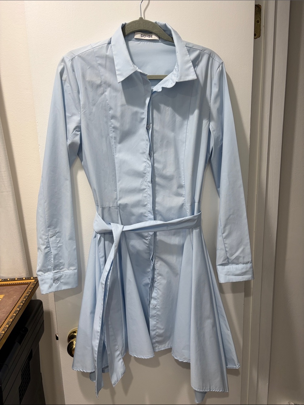 DO+BE Light Blue Long Sleeve Shirt Dress with Waist Tie